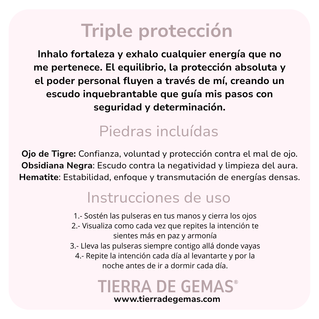 Pulsera Triple Protección Para Suerte, Fuerza y Equilibrio (bolas de 6mm)