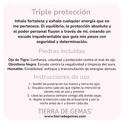 Pulsera Triple Protección Para Suerte, Fuerza y Equilibrio (bolas de 6mm)