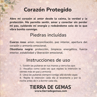 Corazón Protegido (pulsera cuarzo rosa con obsidiana negra 4mm)
