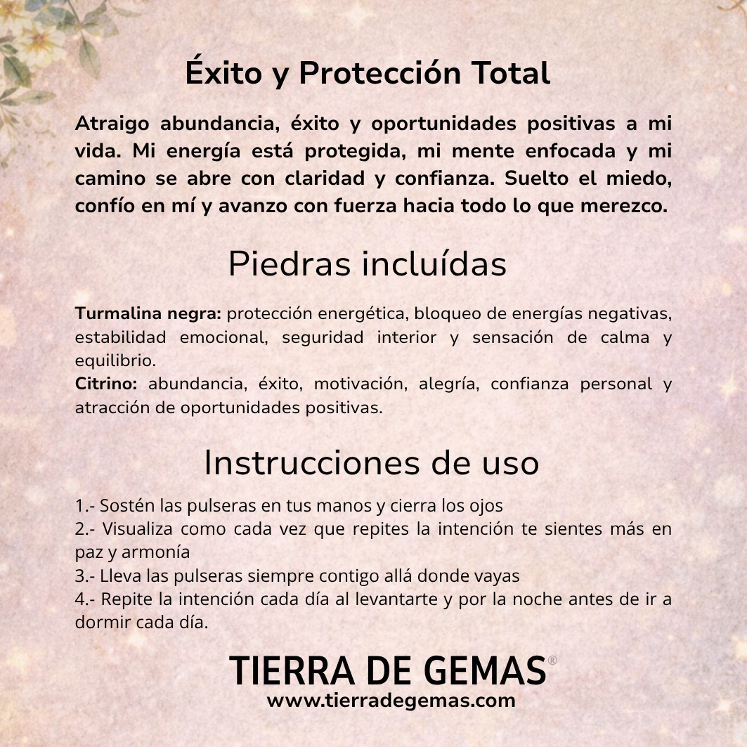 Éxito y Protección Total (pulsera Citrino Con turmalina negra bolas 4mm)