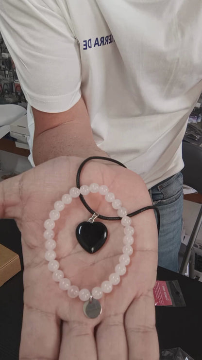 Protección y Amor (Collar de Obsidiana Negra y Pulsera de Cuarzo Rosa)