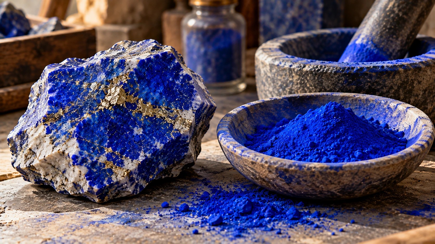 Lapislázuli natural y pigmento azul ultramar