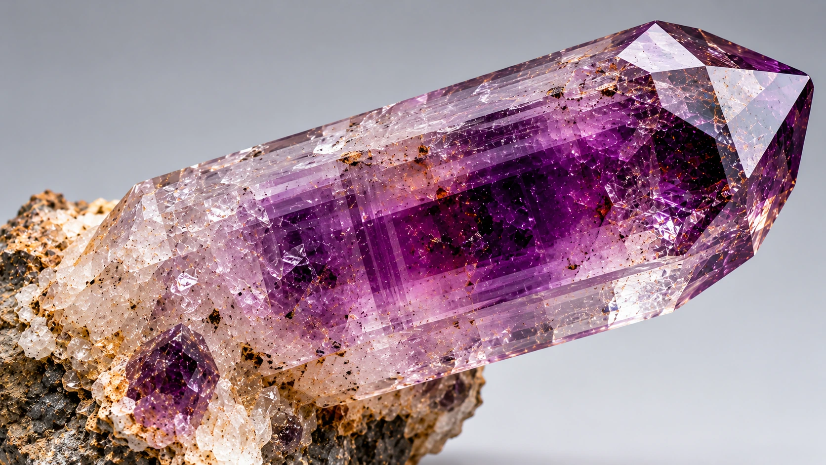 Zonificación violeta en cristal de amatista de Guerrero