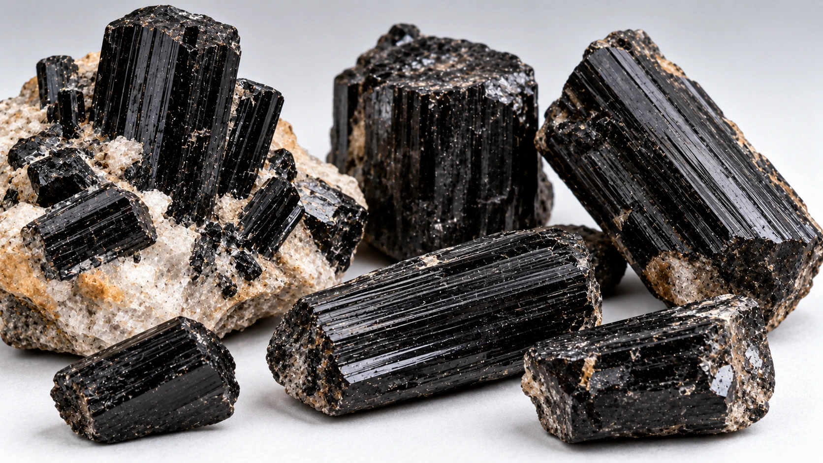 Cristales naturales de turmalina negra o chorlo