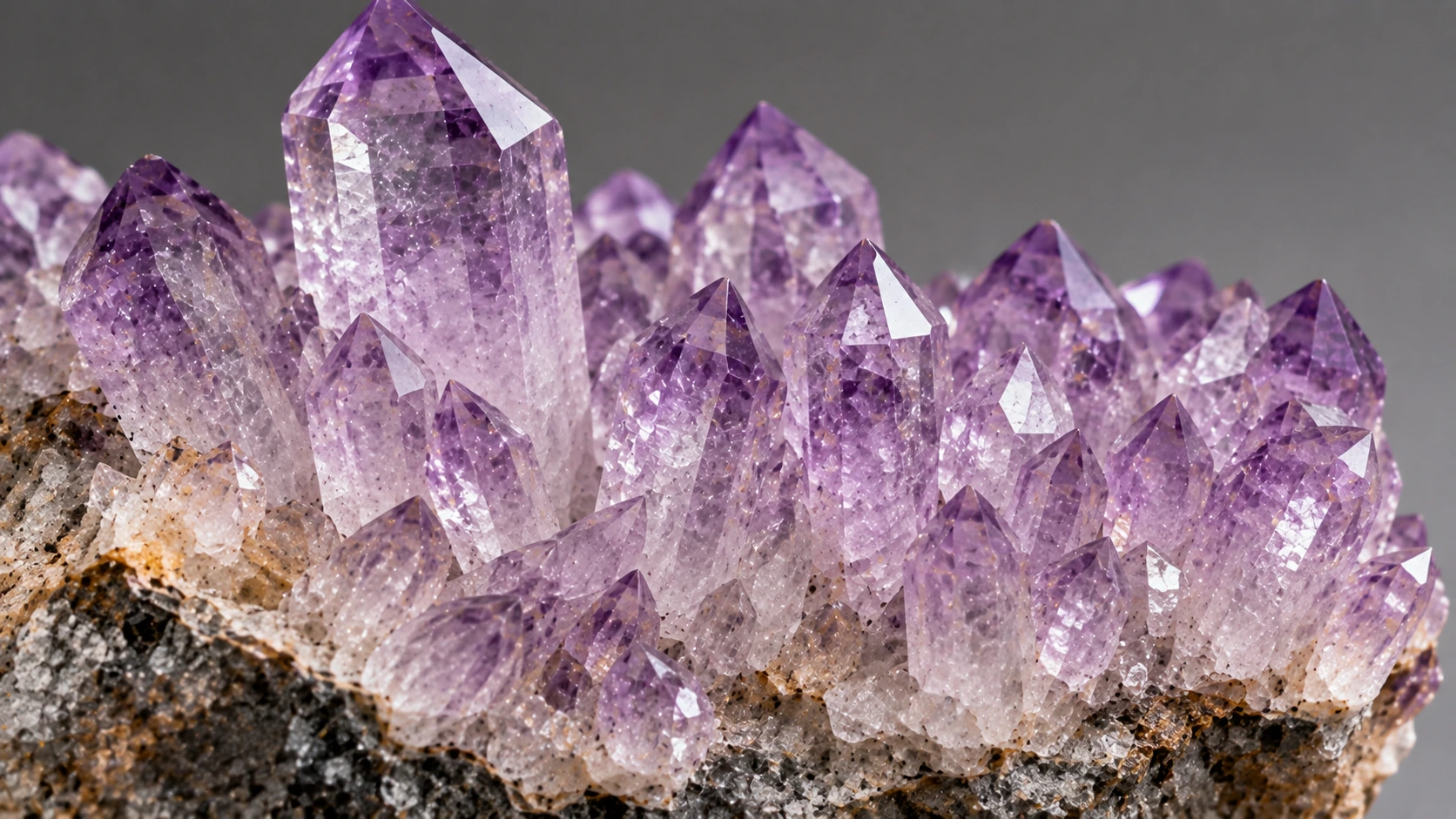 Amatista vera cruz con cristales claros y alargados Cristales claros y alargados de amatista tipo Vera Cruz