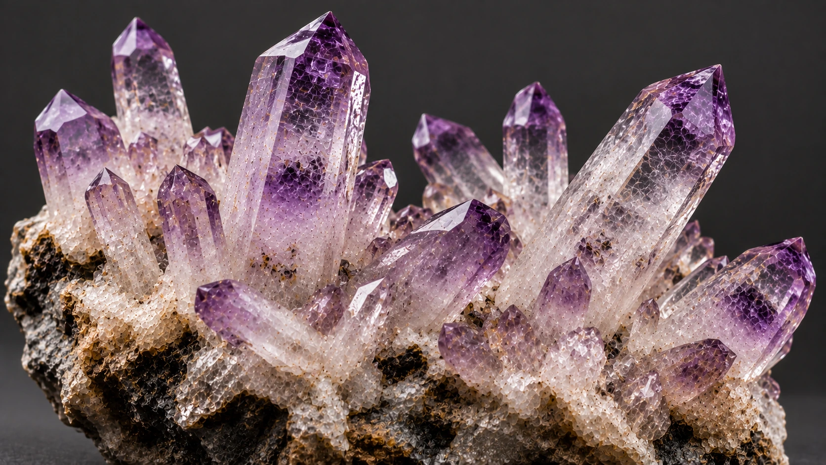 Detalle de cristales transparentes de amatista Vera Cruz