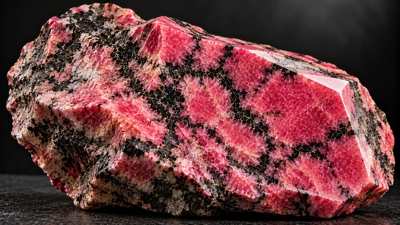 Piedra rodonita natural rosa y negra