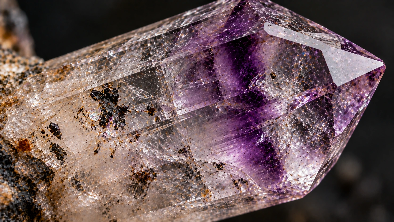 Inclusiones dentro de un cristal de amatista Brandberg