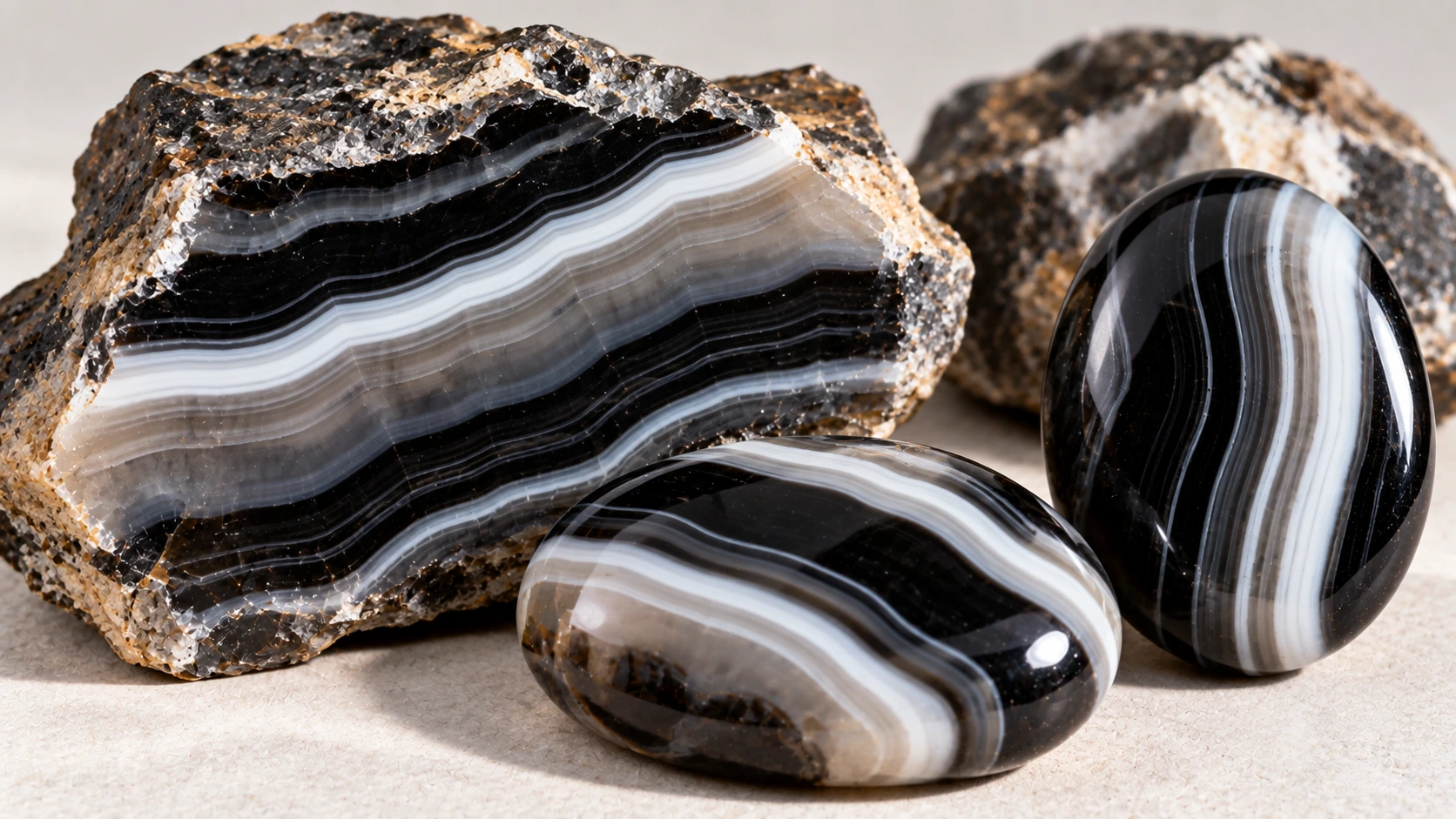 Bandas paralelas de una pieza natural de ónix