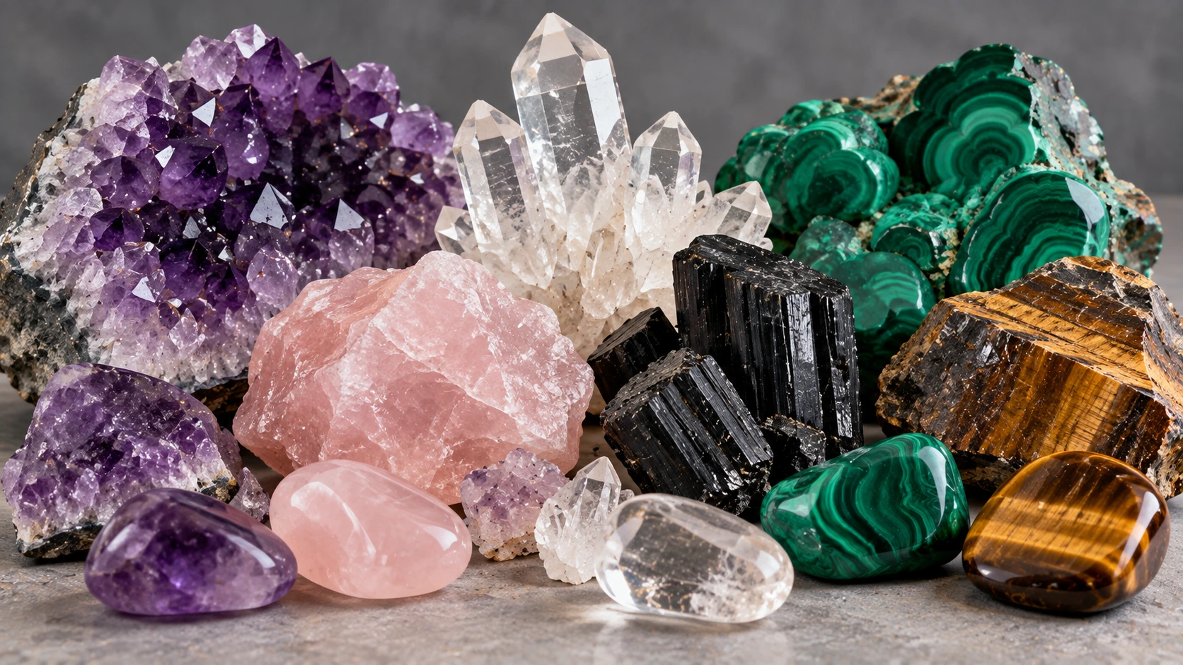 Diferentes piedras y minerales naturales de varios colores